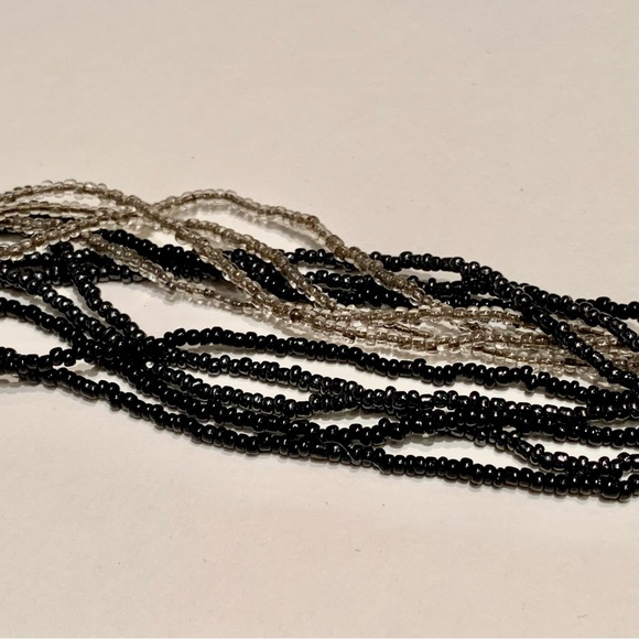 Vintage Murano Black Silver Glass Seed Bead Multi Strand Crystal Necklace 25” - Picture 9 of 10